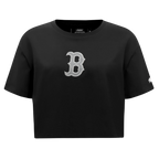 MLB BOSTON RED SOX REVERSE FRENCH TERRY HAUT EN JERSEY SIMPLE À COUPE CARRÉE POUR FEMME (NOIR)