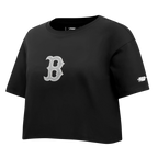 MLB BOSTON RED SOX REVERSE FRENCH TERRY HAUT EN JERSEY SIMPLE À COUPE CARRÉE POUR FEMME (NOIR)