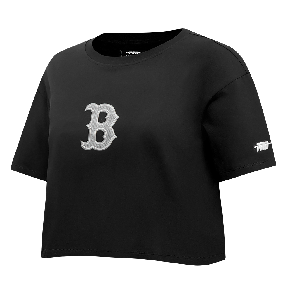 MLB BOSTON RED SOX REVERSE FRENCH TERRY HAUT EN JERSEY SIMPLE À COUPE CARRÉE POUR FEMME (NOIR)