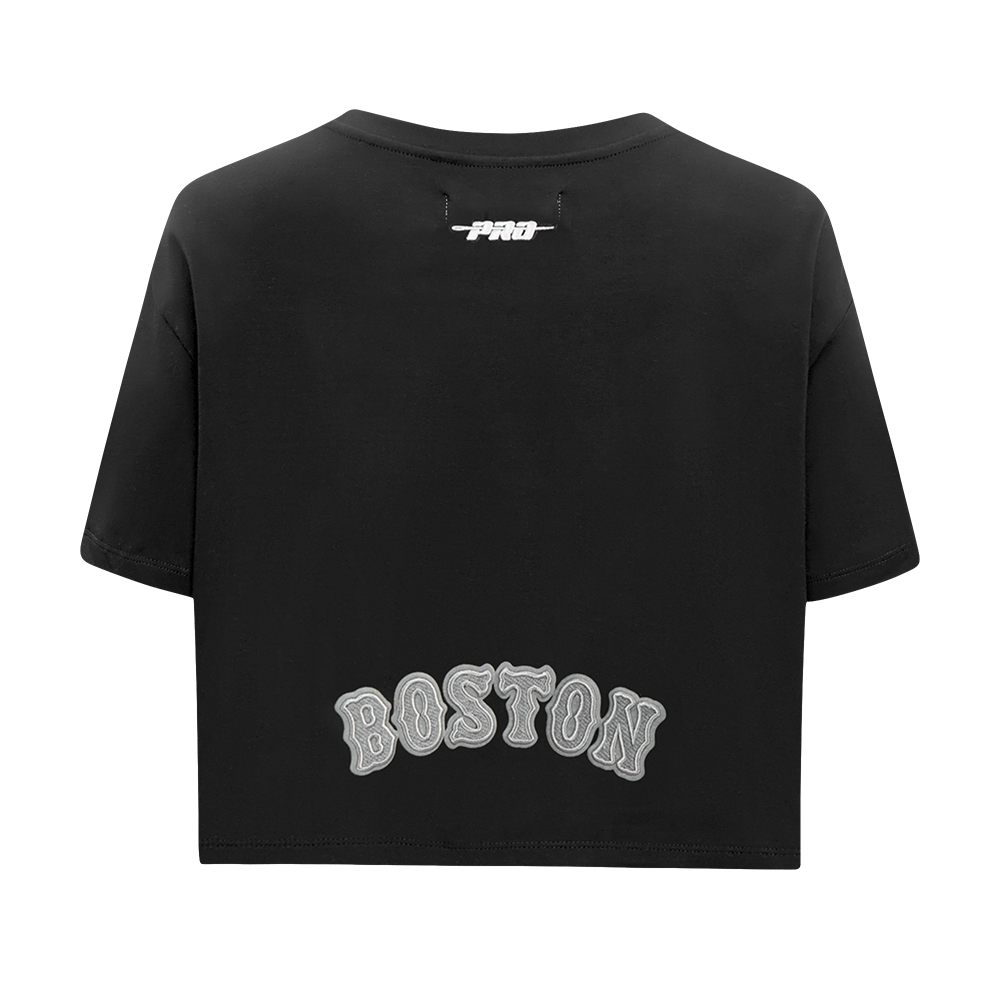 MLB BOSTON RED SOX REVERSE FRENCH TERRY HAUT EN JERSEY SIMPLE À COUPE CARRÉE POUR FEMME (NOIR)