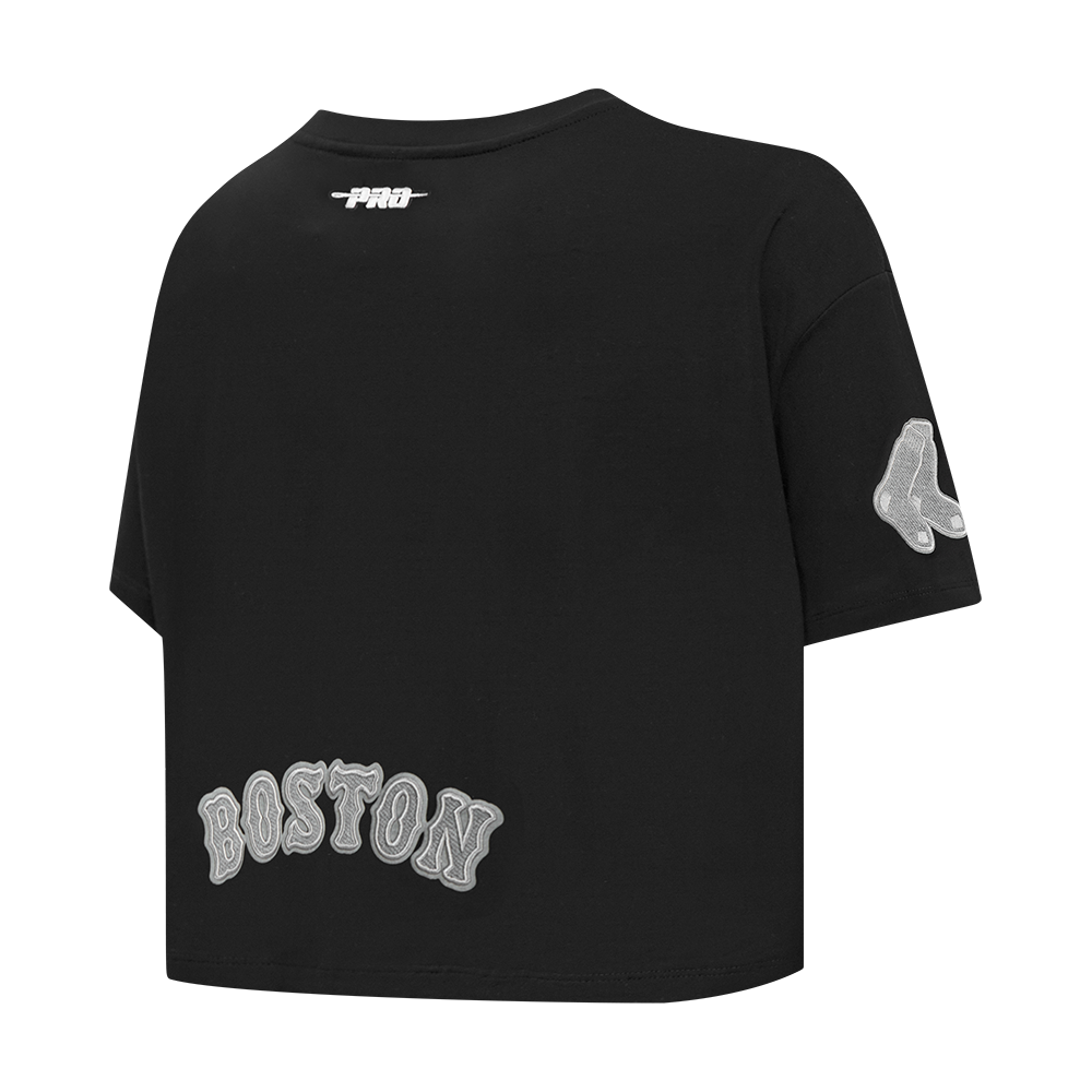 MLB BOSTON RED SOX REVERSE FRENCH TERRY HAUT EN JERSEY SIMPLE À COUPE CARRÉE POUR FEMME (NOIR)