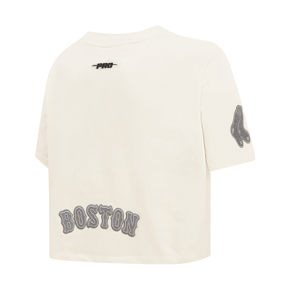 MLB BOSTON RED SOX REVERSE FRENCH TERRY WOMEN'S SINGLE JERSEY BOXY TOP (EGGSHELL)