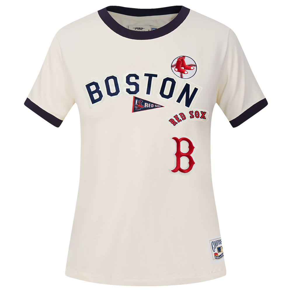 MLB BOSTON RED SOX RETRO CASCADE WOMEN'S RINGER TEE (EGGSHELL/ MIDNIGHT NAVY)