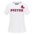 MLB BOSTON RED SOX CLASSIC SHORT SLEEVE WOMEN'S SINGLE JERSEY SLIM FIT TOP (WHITE)