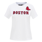 MLB BOSTON RED SOX CLASSIC SHORT SLEEVE WOMEN'S SINGLE JERSEY SLIM FIT TOP (WHITE)