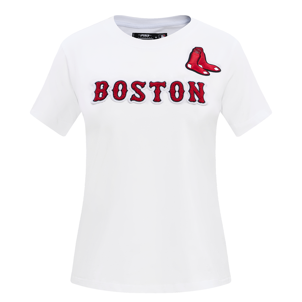 MLB BOSTON RED SOX CLASSIC SHORT SLEEVE WOMEN'S SINGLE JERSEY SLIM FIT TOP (WHITE)