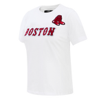 MLB BOSTON RED SOX CLASSIC SHORT SLEEVE WOMEN'S SINGLE JERSEY SLIM FIT TOP (WHITE)