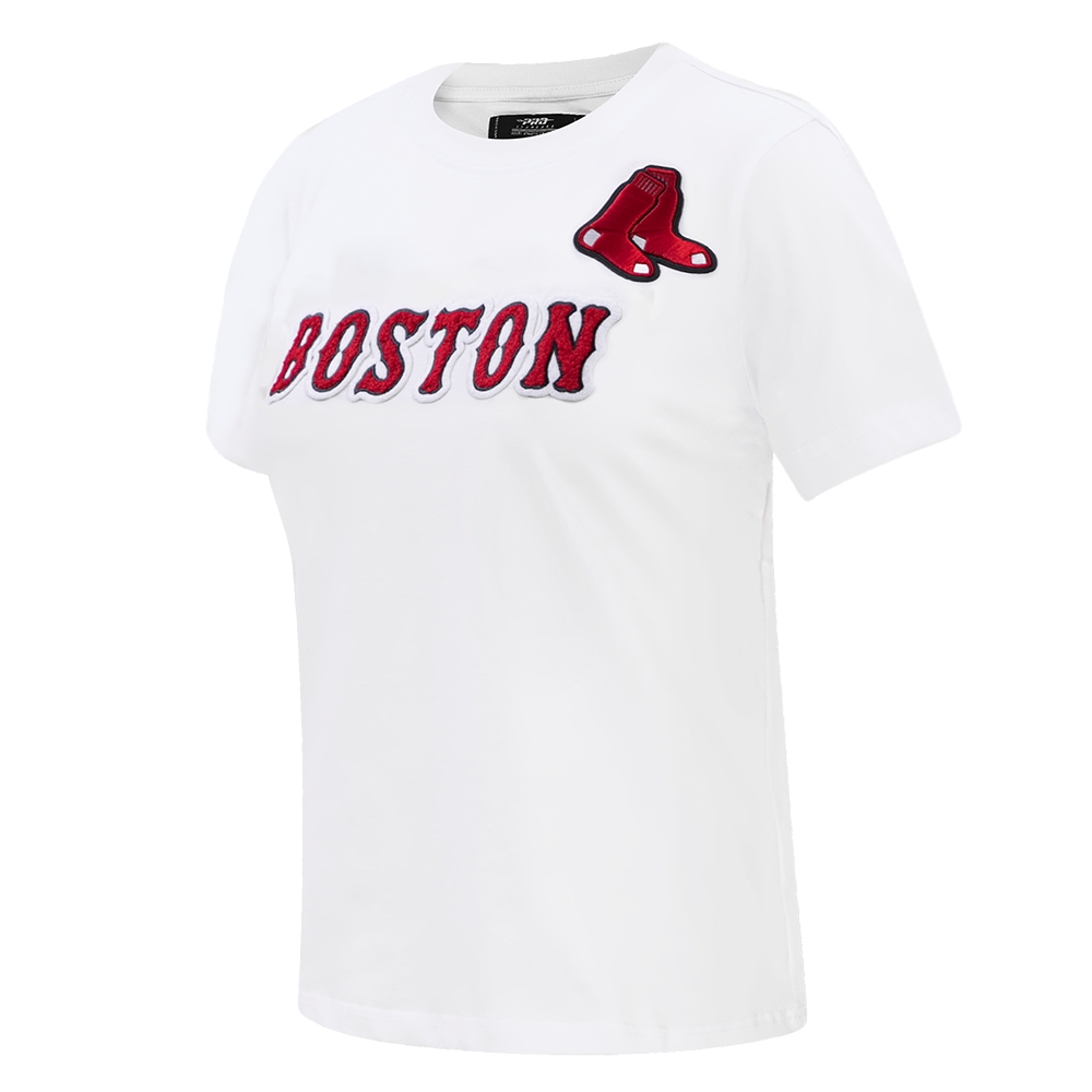MLB BOSTON RED SOX CLASSIC SHORT SLEEVE WOMEN'S SINGLE JERSEY SLIM FIT TOP (WHITE)