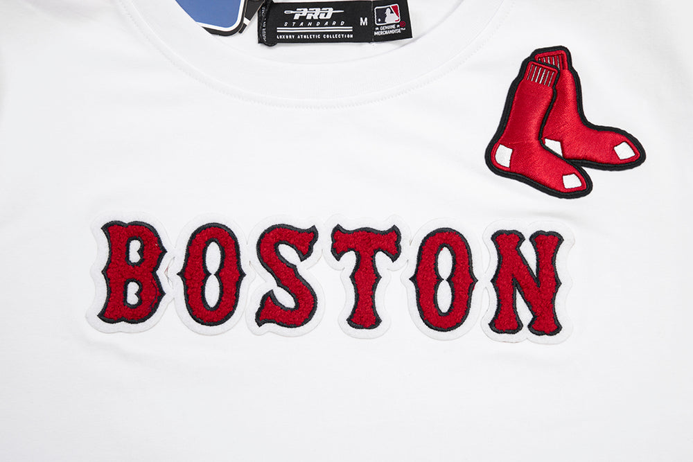MLB BOSTON RED SOX CLASSIC SHORT SLEEVE WOMEN'S SINGLE JERSEY SLIM FIT TOP (WHITE)
