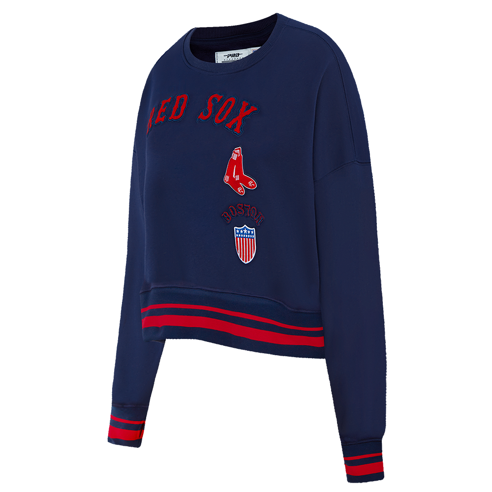 MLB BOSTON RED SOX RETRO CLASSIC WOMEN'S RIB CREWNECK (MIDNIGHT NAVY/RED/MIDNIGHT NAVY)