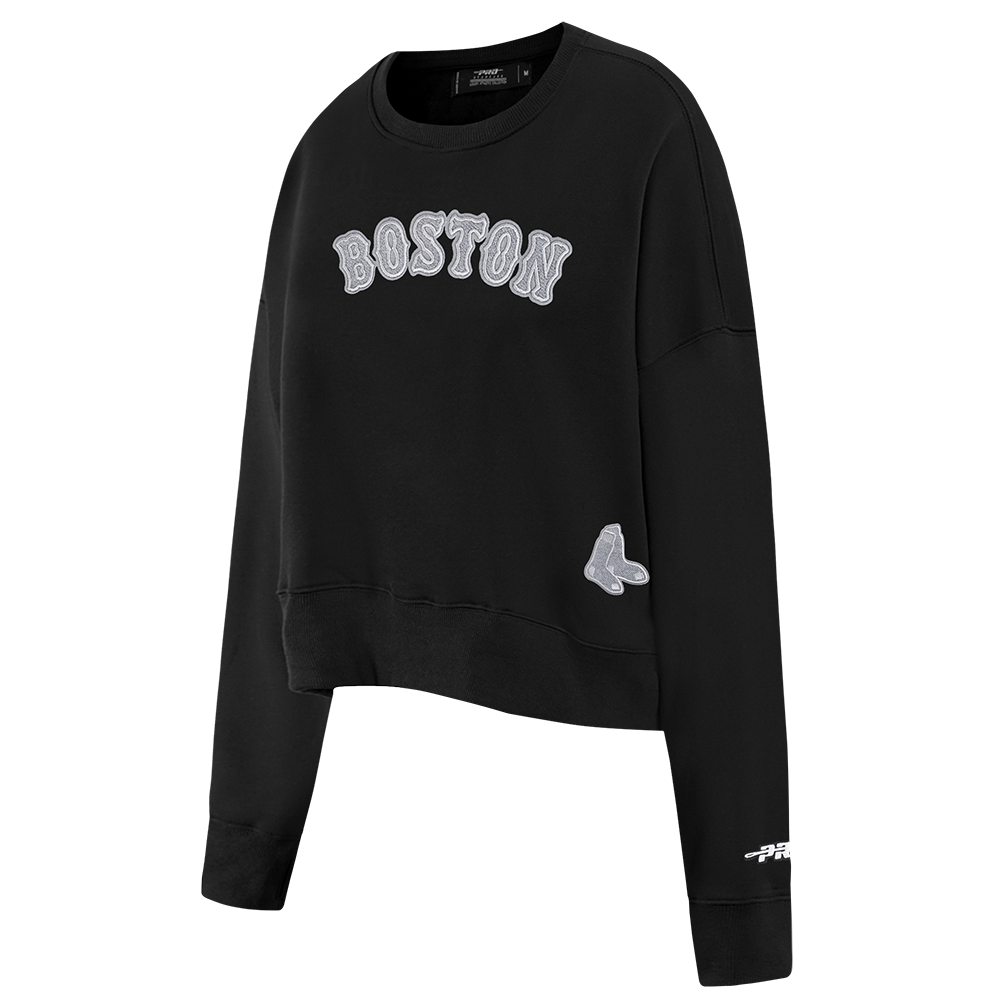 MLB BOSTON RED SOX REVERSE FRENCH TERRY WOMEN'S FLEECE CREWNECK (BLACK)
