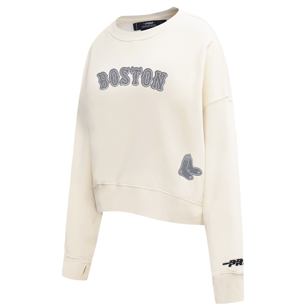 MLB BOSTON RED SOX REVERSE FRENCH TERRY WOMEN'S FLEECE CREWNECK (EGGSHELL)