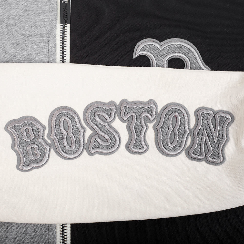 MLB BOSTON RED SOX REVERSE FRENCH TERRY WOMEN'S CROPPED FULL ZIP HOODIE (BLACK/GRAY/EGGSHELL)