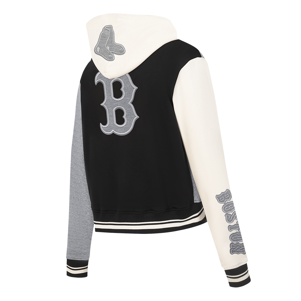MLB BOSTON RED SOX REVERSE FRENCH TERRY WOMEN'S CROPPED FULL ZIP HOODIE (BLACK/GRAY/EGGSHELL)