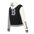 MLB BOSTON RED SOX REVERSE FRENCH TERRY WOMEN'S CROPPED FULL ZIP HOODIE (BLACK/GRAY/EGGSHELL)