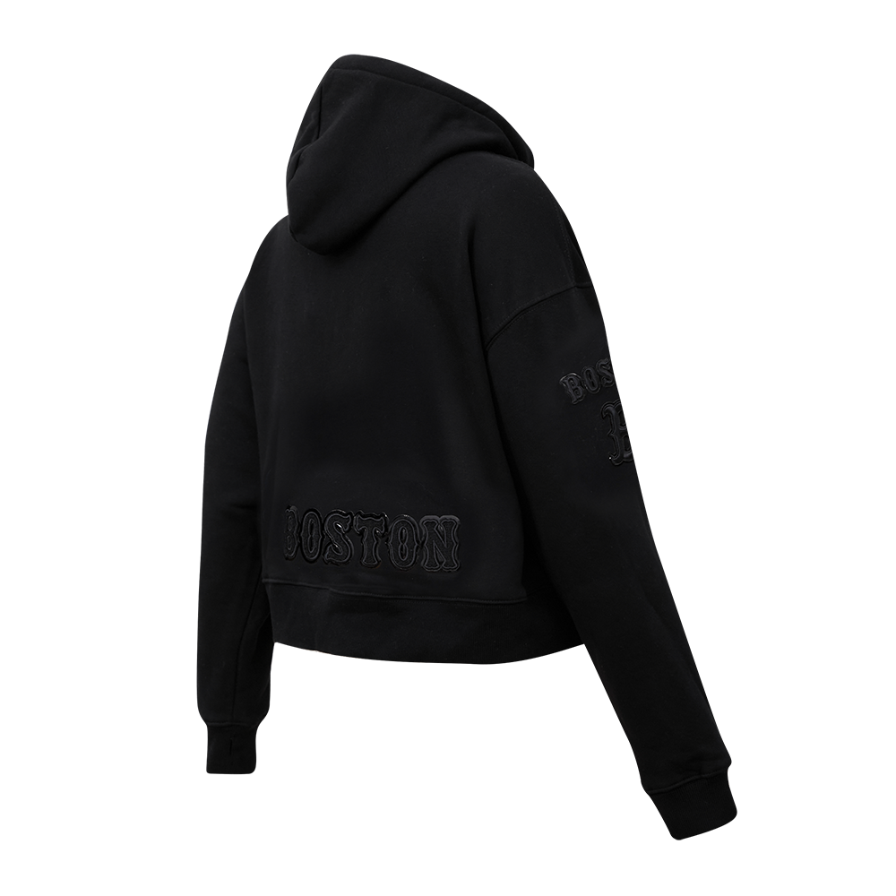MLB BOSTON RED SOX TRIPLE BLACK WOMEN'S CROPPED PULLOVER HOODIE (TRIPLE BLACK)