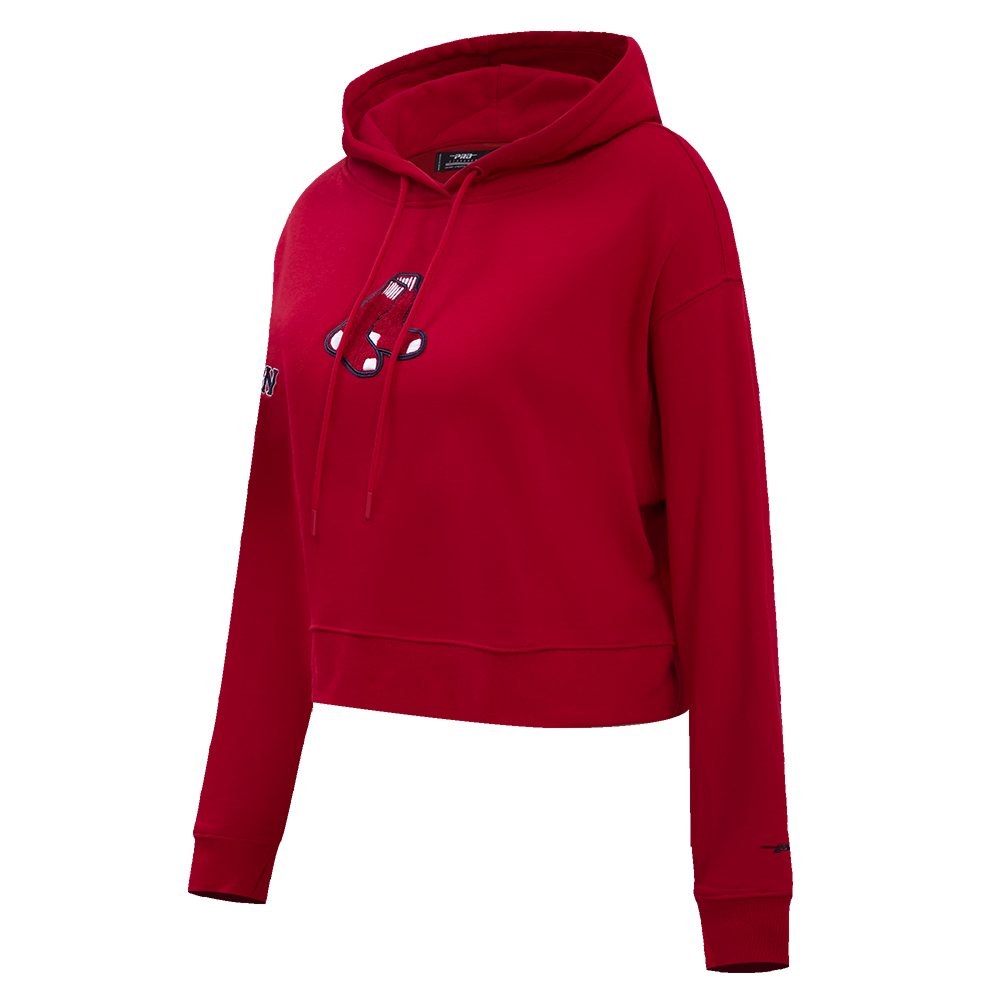 MLB BOSTON RED SOX CLASSIC WOMEN'S CROPPED PULLOVER HOODIE (RED)