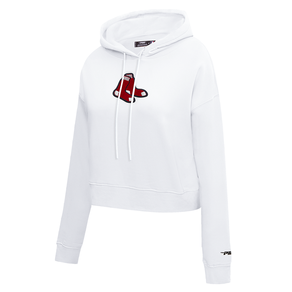MLB BOSTON RED SOX CLASSIC WOMEN'S CROPPED PULLOVER HOODIE (WHITE)