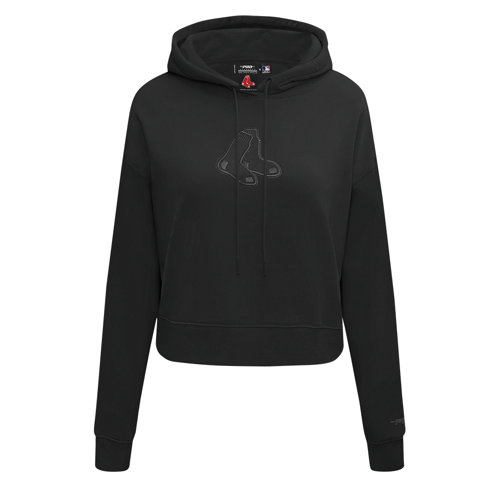 MLB BOSTON RED SOX NEUTRAL WOMEN'S CROPPED PULLOVER HOODIE (BLACK)