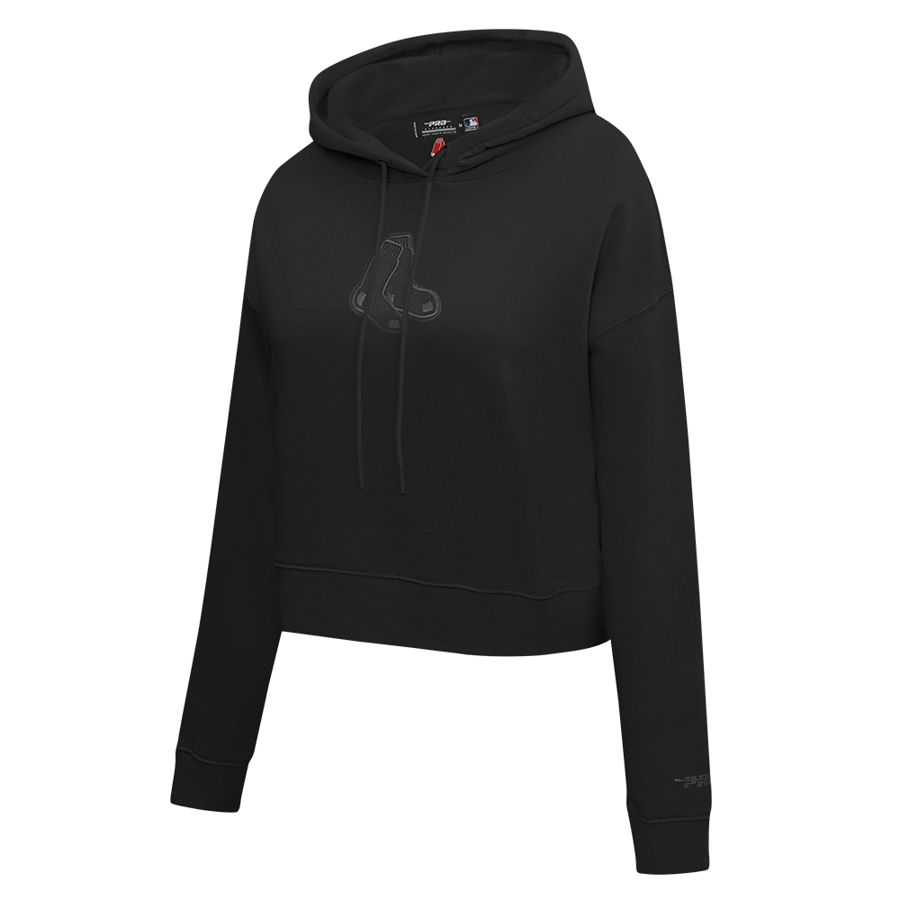 MLB BOSTON RED SOX NEUTRAL WOMEN'S CROPPED PULLOVER HOODIE (BLACK)