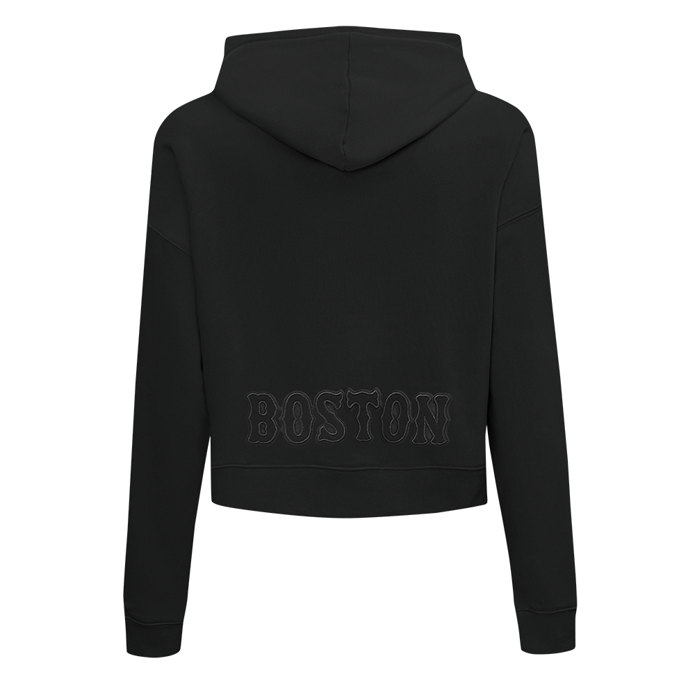 MLB BOSTON RED SOX NEUTRAL WOMEN'S CROPPED PULLOVER HOODIE (BLACK)