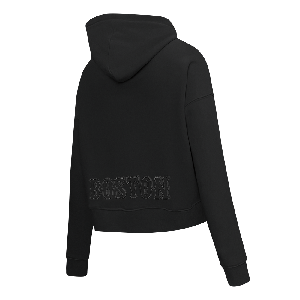 MLB BOSTON RED SOX NEUTRAL WOMEN'S CROPPED PULLOVER HOODIE (BLACK)