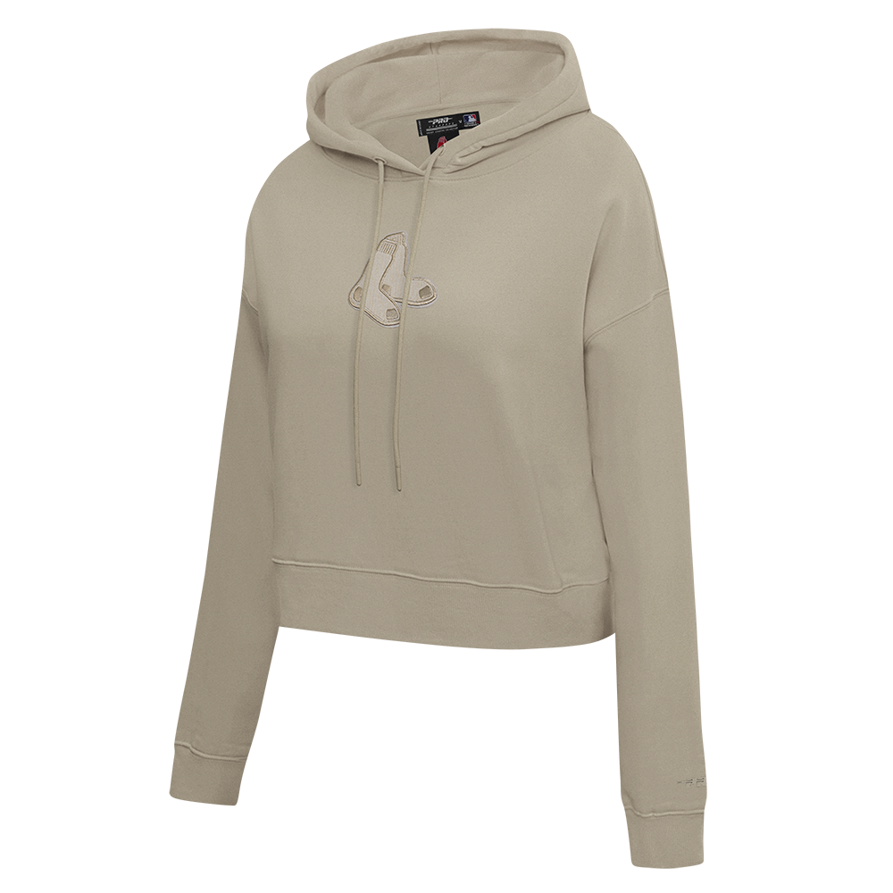 MLB BOSTON RED SOX NEUTRAL WOMEN'S CROPPED PULLOVER HOODIE (TAUPE)