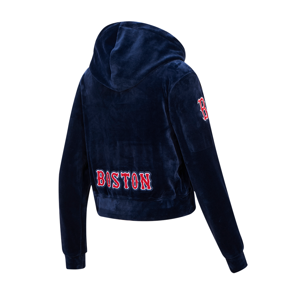 MLB BOSTON RED SOX CLASSIC WOMEN'S VELOUR FULL ZIP PULLOVER HOODIE (MIDNIGHT NAVY)