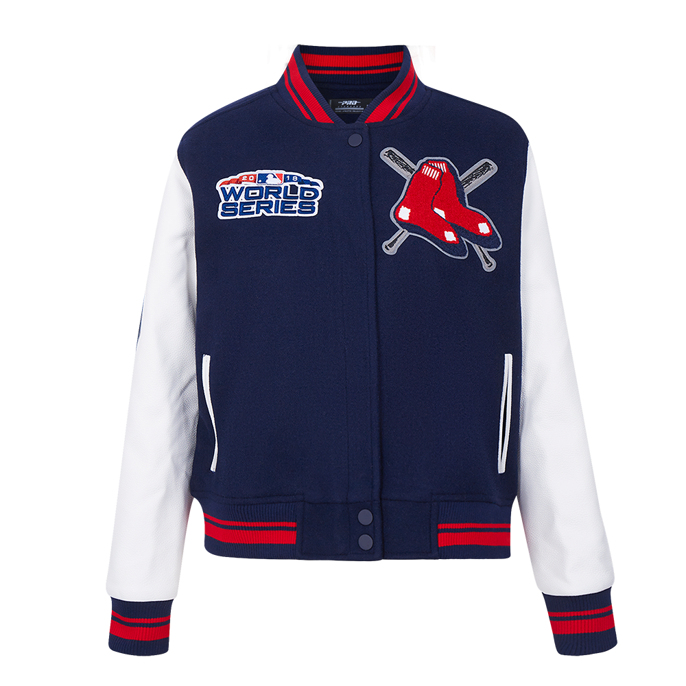 MLB BOSTON RED SOX MASH UP WOMEN'S RIB WOOL VARSITY JACKET (MIDNIGHT NAVY/RED/MIDNIGHT NAVY)
