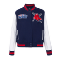 MLB BOSTON RED SOX MASH UP WOMEN'S RIB WOOL VARSITY JACKET (MIDNIGHT NAVY/RED/MIDNIGHT NAVY)