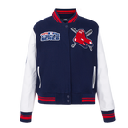 MLB BOSTON RED SOX MASH UP WOMEN'S RIB WOOL VARSITY JACKET (MIDNIGHT NAVY/RED/MIDNIGHT NAVY)