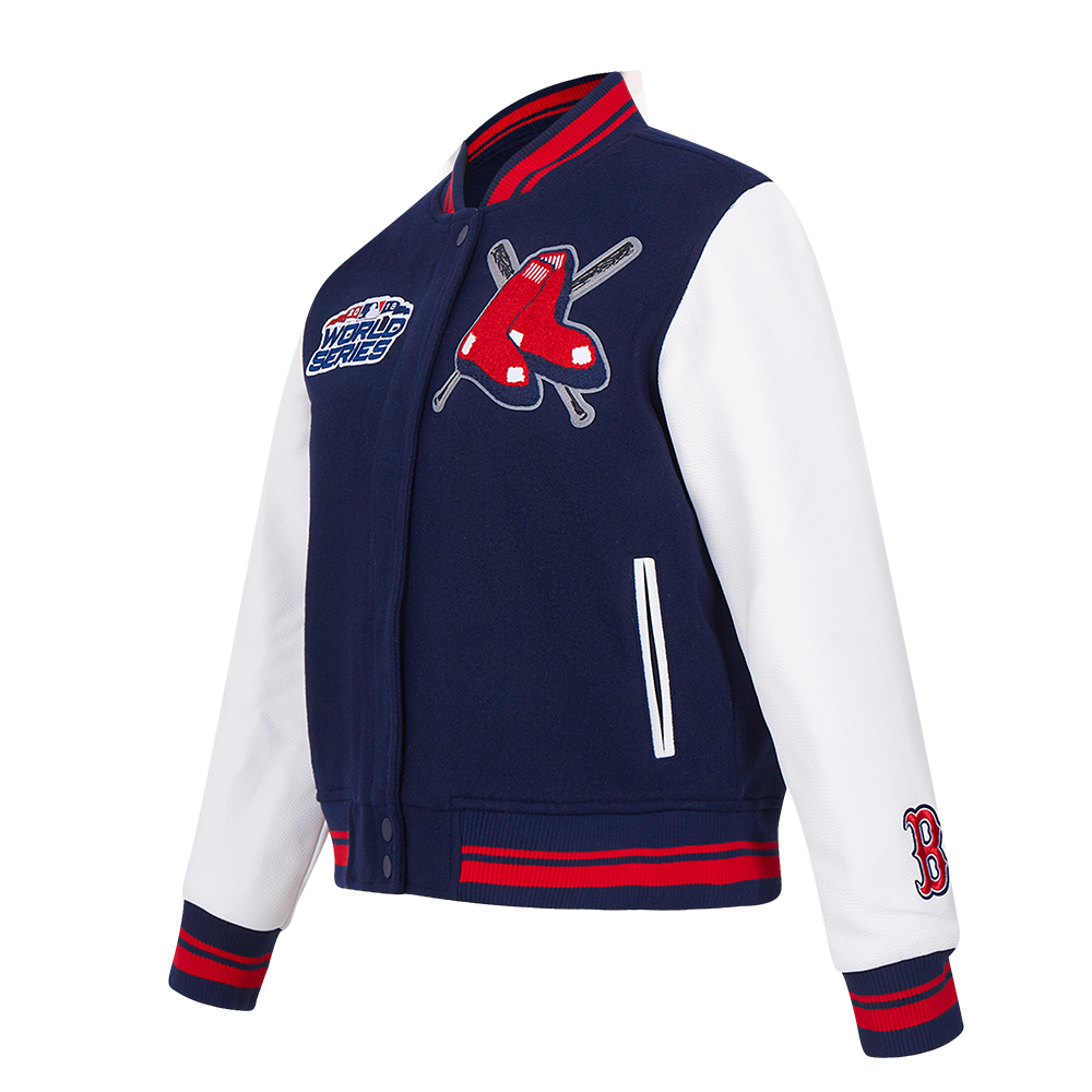 MLB BOSTON RED SOX MASH UP WOMEN'S RIB WOOL VARSITY JACKET (MIDNIGHT NAVY/RED/MIDNIGHT NAVY)