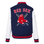 MLB BOSTON RED SOX MASH UP WOMEN'S RIB WOOL VARSITY JACKET (MIDNIGHT NAVY/RED/MIDNIGHT NAVY)