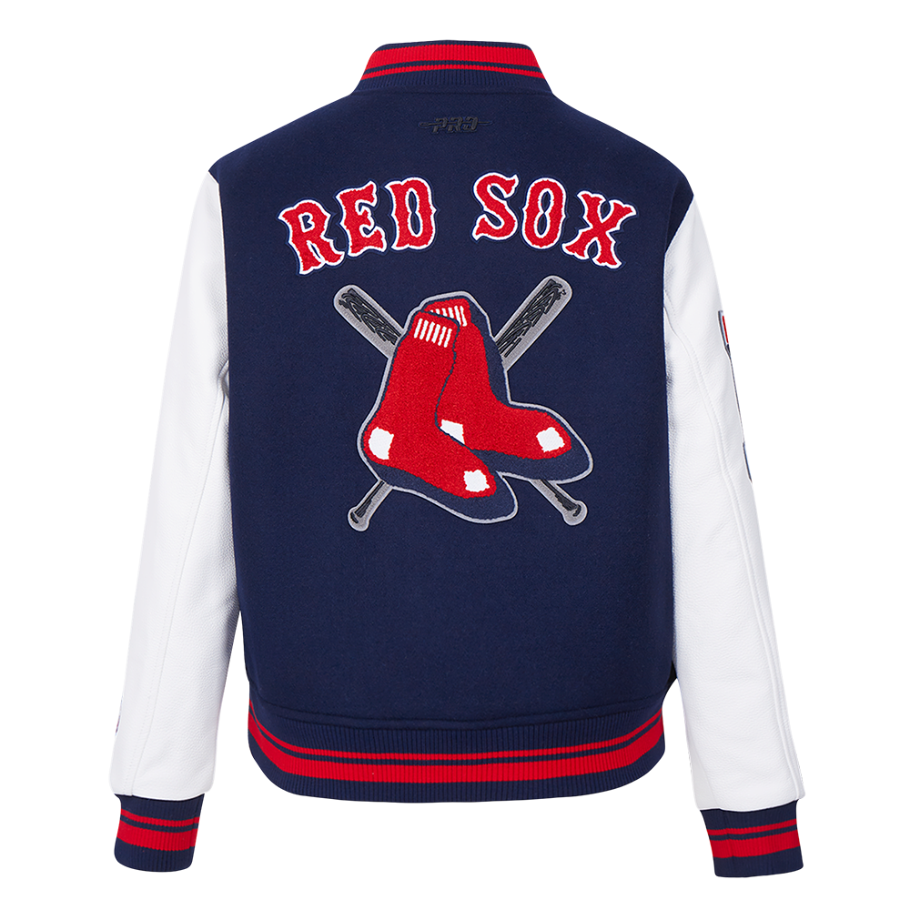 MLB BOSTON RED SOX MASH UP WOMEN'S RIB WOOL VARSITY JACKET (MIDNIGHT NAVY/RED/MIDNIGHT NAVY)