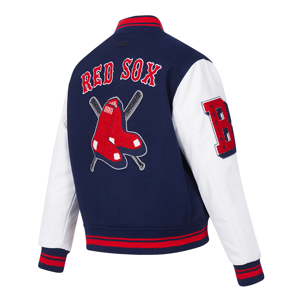 MLB BOSTON RED SOX MASH UP WOMEN'S RIB WOOL VARSITY JACKET (MIDNIGHT NAVY/RED/MIDNIGHT NAVY)