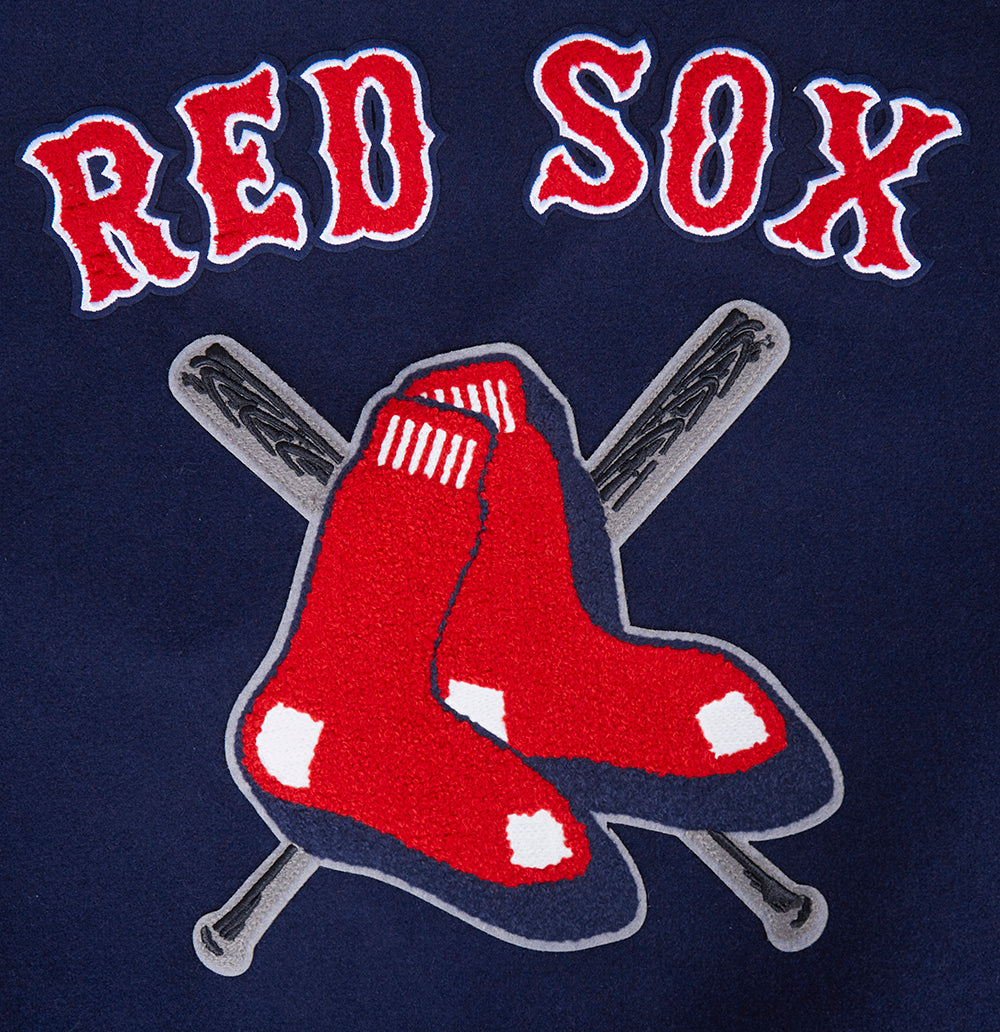 MLB BOSTON RED SOX MASH UP WOMEN'S RIB WOOL VARSITY JACKET (MIDNIGHT NAVY/RED/MIDNIGHT NAVY)