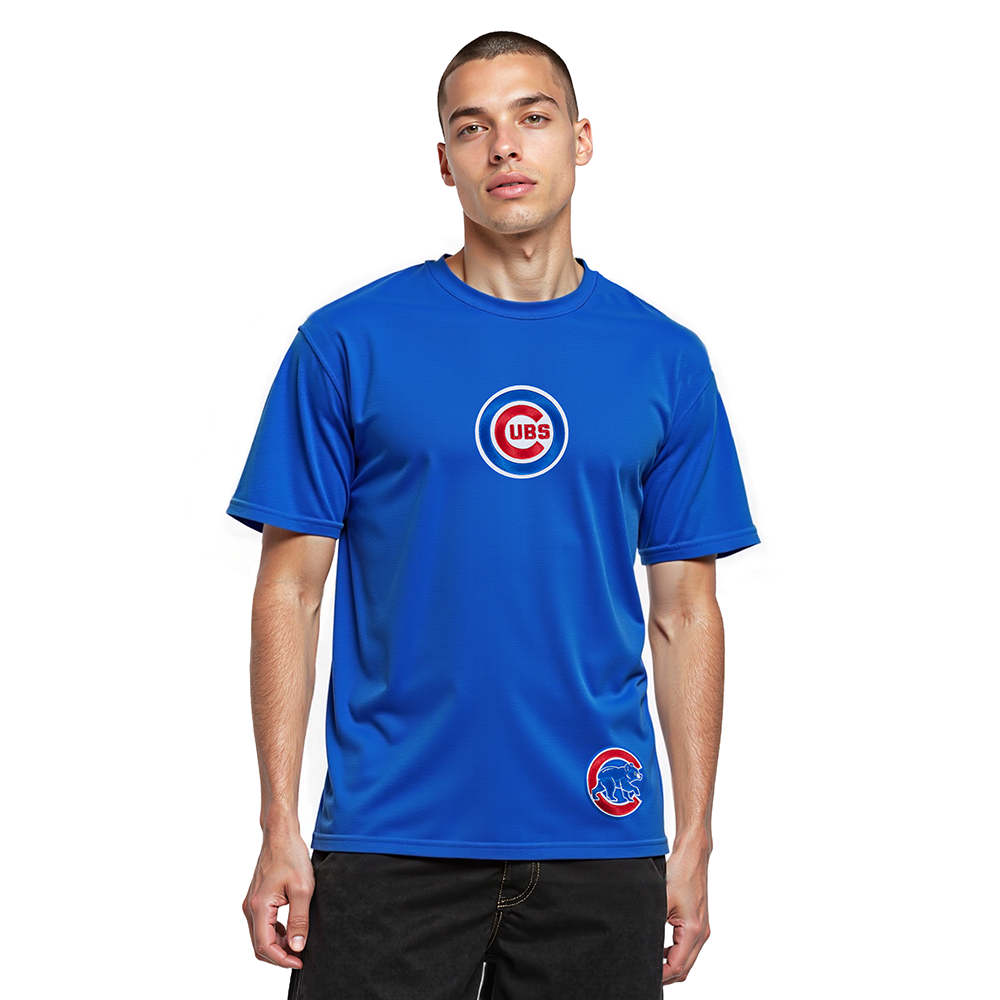 MLB CHICAGO CUBS WINGSPAN HAUT EN JERSEY DE COTON À ÉPAULES TOMBANTES V2 POUR HOMME (BLEU ROYAL)