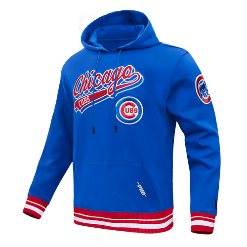 MLB CHICAGO CUBS SCRIPT TAIL MEN'S RIB FLC PO HOODIE (ROYAL BLUE/RED)