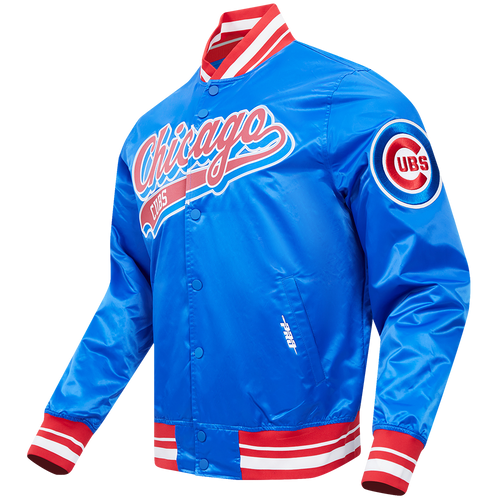 MLB CHICAGO CUBS SCRIPT TAIL MEN'S SATIN JACKET (ROYAL BLUE/RED)