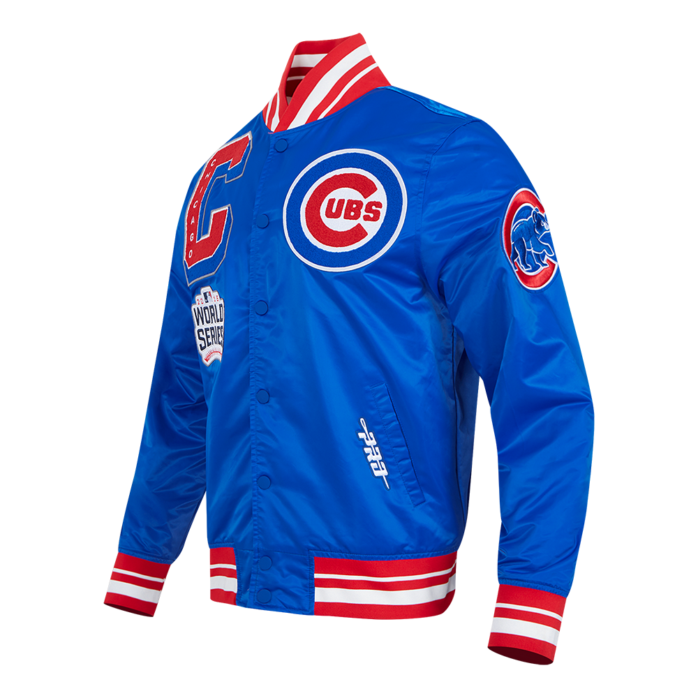 MLB CHICAGO CUBS MASH UP MEN'S RIB SATIN JACKET (ROYAL BLUE/RED)