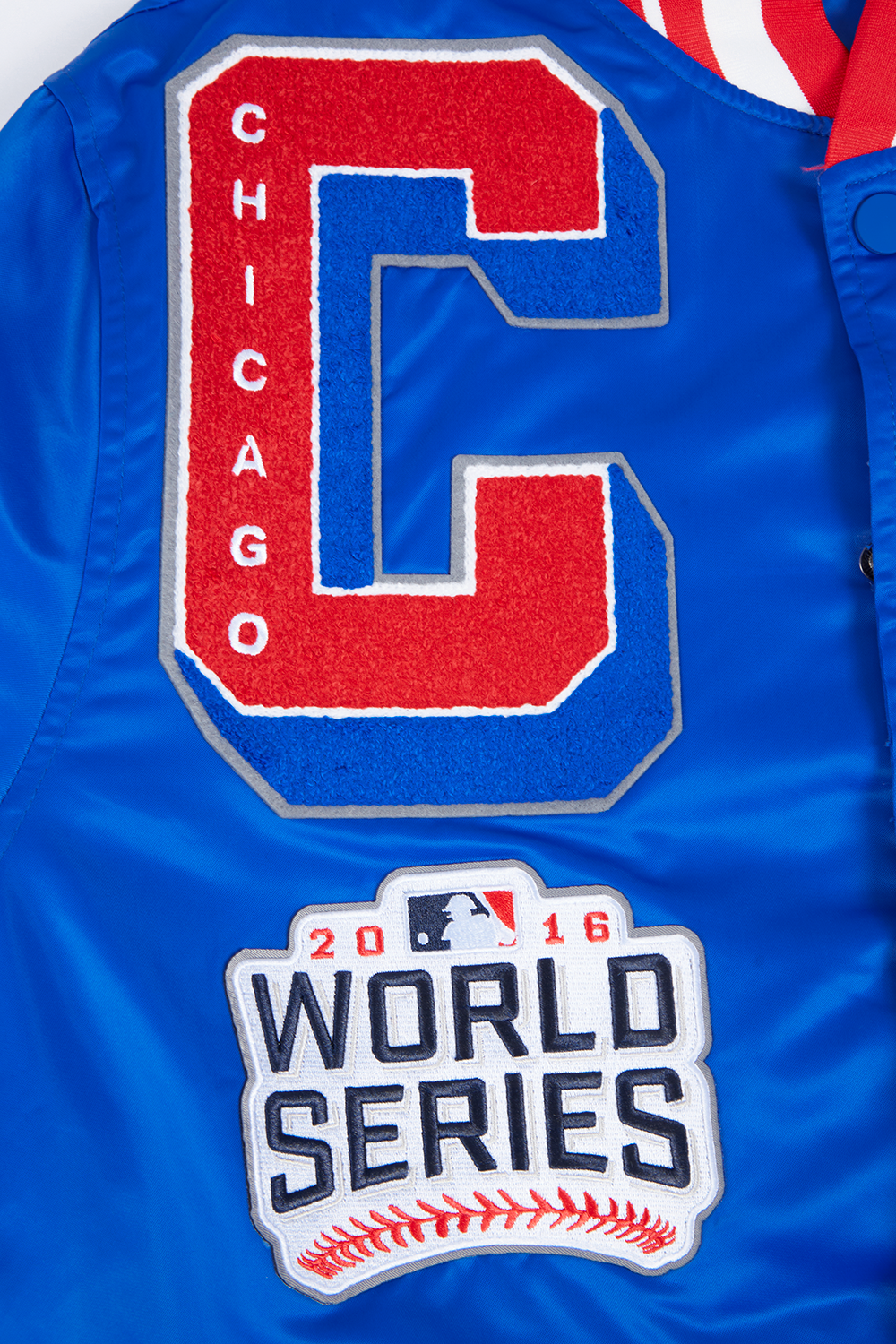 MLB CHICAGO CUBS MASH UP MEN'S RIB SATIN JACKET (ROYAL BLUE/RED)