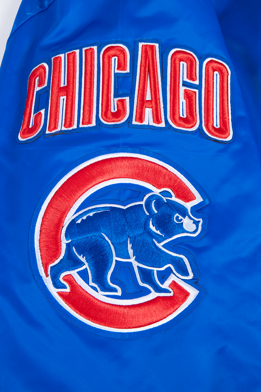 MLB CHICAGO CUBS MASH UP MEN'S RIB SATIN JACKET (ROYAL BLUE/RED)
