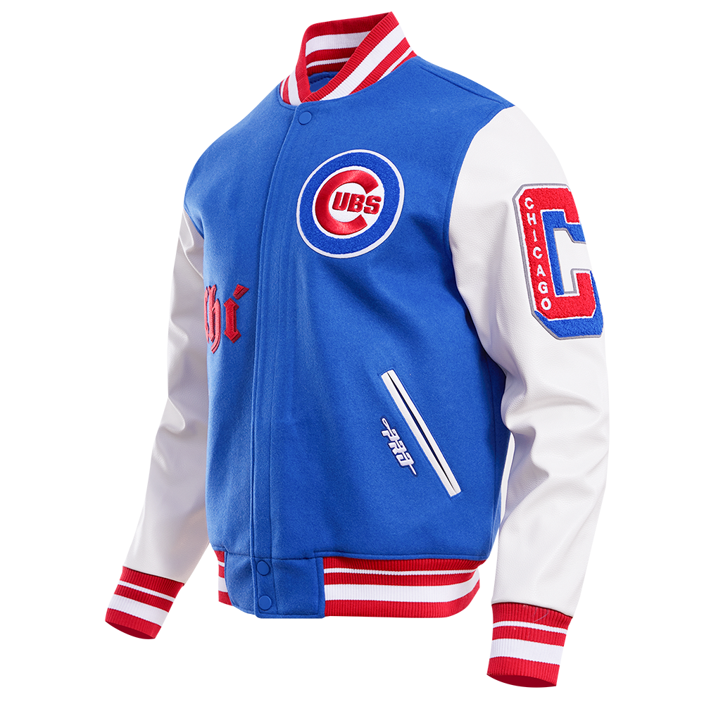 MLB CHICAGO CUBS OLD ENGLISH WOOL MEN'S VARSITY JACKET (ROYAL/RED)