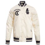 MLB CHICAGO CUBS RETRO CLASSIC MEN'S RIB SATIN JACKET (EGGSHELL/ MIDNIGHT NAVY)