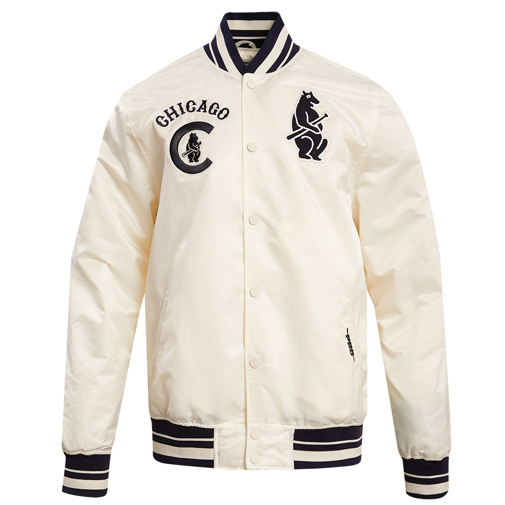 MLB CHICAGO CUBS RETRO CLASSIC MEN'S RIB SATIN JACKET (EGGSHELL/ MIDNIGHT NAVY)