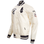 MLB CHICAGO CUBS RETRO CLASSIC MEN'S RIB SATIN JACKET (EGGSHELL/ MIDNIGHT NAVY)