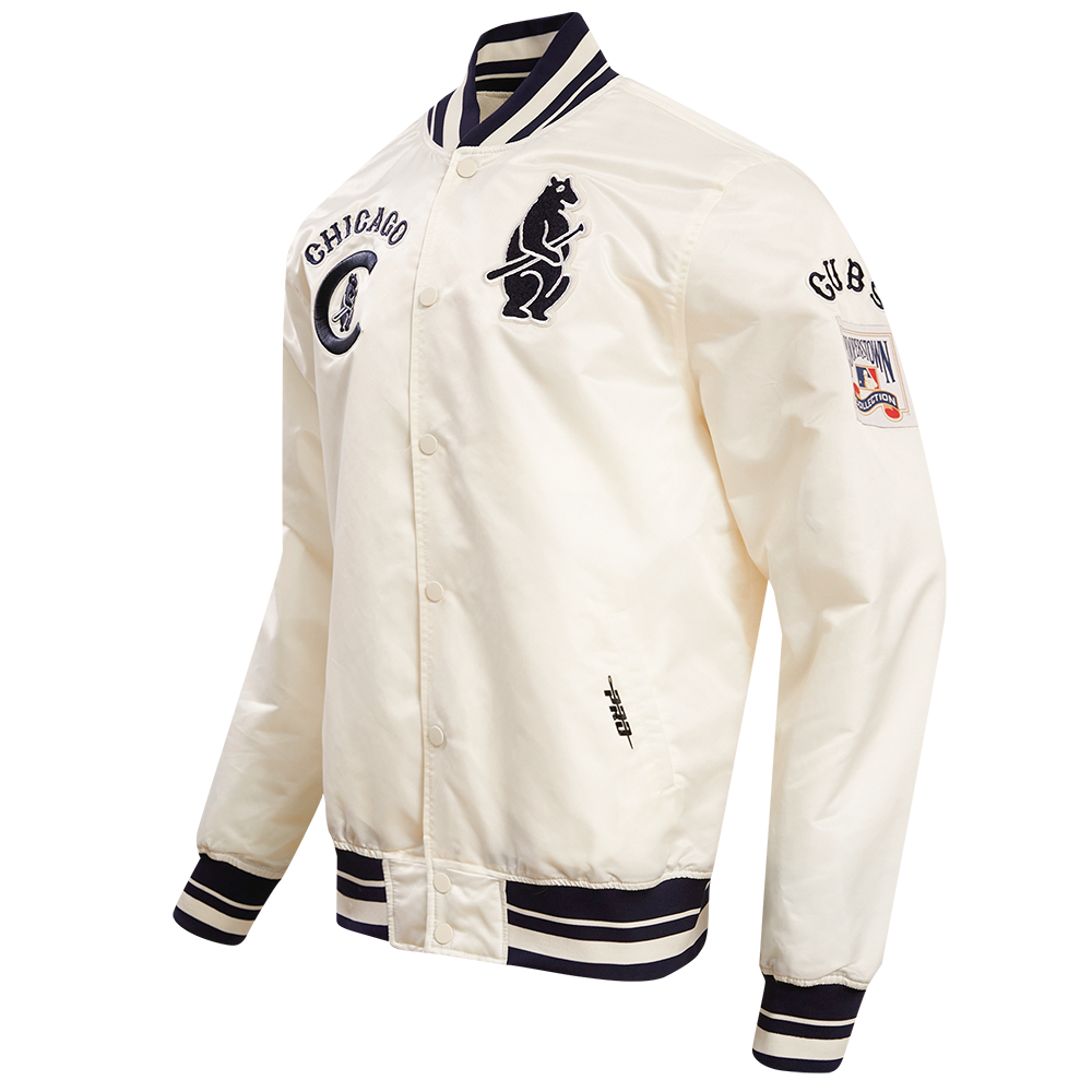 MLB CHICAGO CUBS RETRO CLASSIC MEN'S RIB SATIN JACKET (EGGSHELL/ MIDNIGHT NAVY)