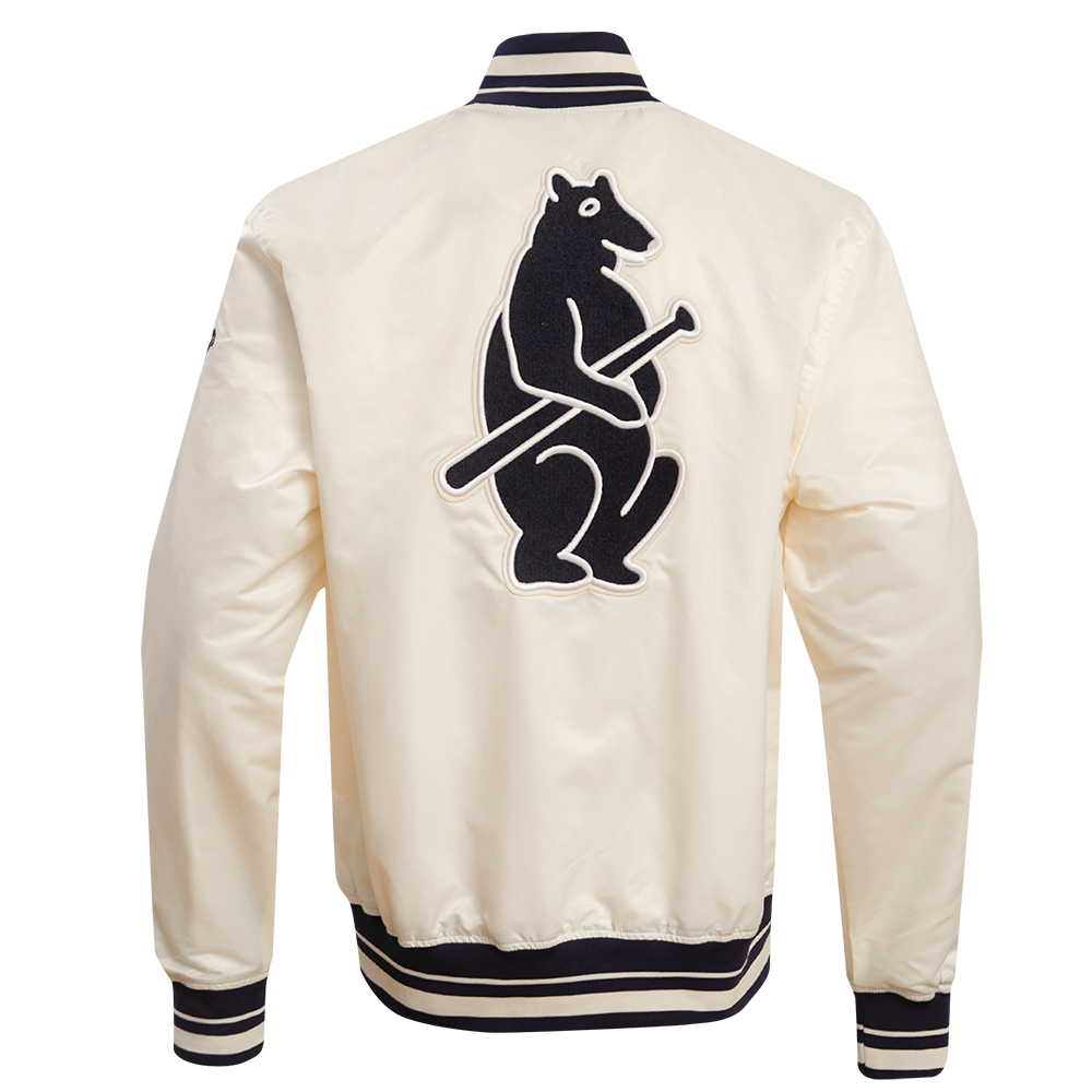 MLB CHICAGO CUBS RETRO CLASSIC MEN'S RIB SATIN JACKET (EGGSHELL/ MIDNIGHT NAVY)