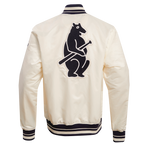 MLB CHICAGO CUBS RETRO CLASSIC MEN'S RIB SATIN JACKET (EGGSHELL/ MIDNIGHT NAVY)