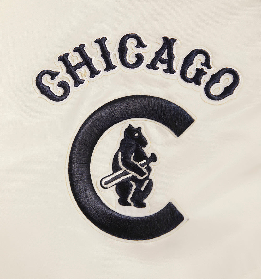 MLB CHICAGO CUBS RETRO CLASSIC MEN'S RIB SATIN JACKET (EGGSHELL/ MIDNIGHT NAVY)